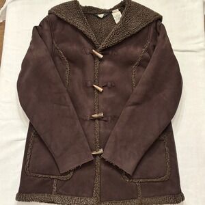 Vintage LL Bean Dark Brown Faux Suede Sherling Toggle Coat Women's Small Reg